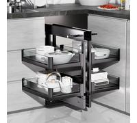Blind Corner Pull Out Organizer, 2-Tier Aluminum Alloy Storage Rack, Soft Close, Pull-Out Basket for Kitchen Cabinet, Efficient Corner Storage Solution