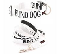 BLIND DOG (Dog Has Limited/No Sight) White Colour Coded Dog Collar and Padded Lead Set (L-XL & 1.8m)