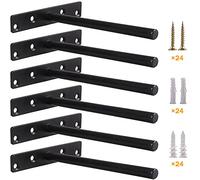 Blind Floating Shelf Brackets - DIY Heavy Duty 8 inch Wall Shelf Brackets, Solid Stainless Steel Matte Black Hidden Support with Hardware for Custom Wood Shelves (6 Pack)