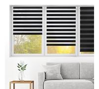 Blindecor - Indus "NO TOOLS REQUIRED". Double layered roller blind, Night and Day. Black. 37x180 cm (width x length)