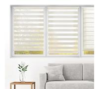 Blindecor - Indus "NO TOOLS REQUIRED". Double layered roller blind, Night and Day. Linen - Cream. 57x180 cm (width x length)
