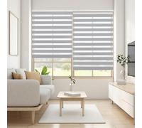 Blindecor LIRA Double Layer Roller Blind, Night and Day, Silver Grey, 90 x 180 cm