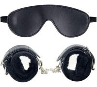 Blindfold and Handcuffs Sleep Eye Mask Leather Adjustable Wrist Cuffs for Sex Play