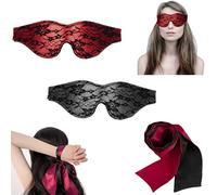Blindfold for Adults Play Hand Tie Set, 3 Pcs Silk Satin Eye Mask for Sleeping Games Silk Covers Sleep Mask Valentine Gift, for Home Play Travel Office Use (A)