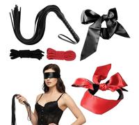 Blindfold for Couples, Blind Folds for Adult Play, 5-Piece Valentine Set with Eye Masks, Ropes & Whip, Perfect for Romantic Nights, Travel & Sleep