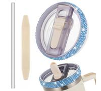 Bling 40oz Detachable Flip Straw Lid Replacement Fit for Stanley Quencher ProTour,Leak Proof Lid Compatible with Stanley Quencher H2.0 Tumbler,No Spill Cover Top for Cup Accessories(Light Blue)