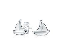 Bling .925 Sterling Silver Small Nautical Sail Boat Sea Lover Ocean Vacation Ship Sailboat Stud Earrings Pendant Necklace For Women Teen