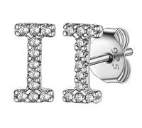 bling Alphabet I Pierced Studs Sterling Silver Mini Initial Stud Earrings for Women Simulated Diamond Jewelry