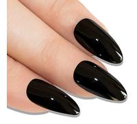 Bling Art Almond False Nails Fake Stiletto Black Acrylic 24 Long Tips with Glue