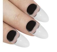 Bling Art Almond False Nails Fake Stiletto Gel Glitter Glossy Acrylic Long 24 Tips Glue (Black White Glossy)