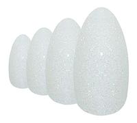 Bling Art Almond False Nails Fake Stiletto Gel Glitter Glossy Acrylic Long 24 Tips Glue (Pearl White Gel)