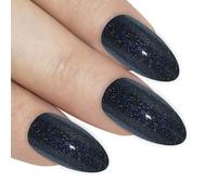 Bling Art Almond False Nails Fake Stiletto Gel Polished Glossy Glitter 24 Long Tips Glue (Dark Beauty Gel)
