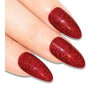 Bling Art Almond False Nails Fake Stiletto Gel Polished Glossy Glitter 24 Long Tips Glue (Valentina Gel)