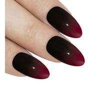 Bling Art Almond False Nails Fake Stiletto Gel Polished Glossy Glitter 24 Long Tips Glue (Venus Red Black)