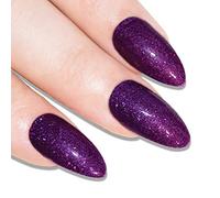 Bling Art Almond False Nails Fake Stiletto Gel Purple Glitter 24 Long Tips Glue