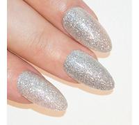 Bling Art Almond False Nails Fake Stiletto Gel Silver Glitter 24 Long Tips Glue