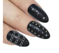 Bling Art Almond False Nails Fake Stiletto Punk Black 24 Long Acrylic Tips Glue