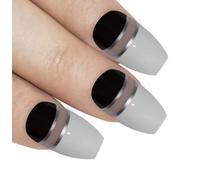 Bling Art Ballerina False Nails Fake Coffin Gel Glossy Glitter Acrylic Long 24 Tips Glue (Black White Glossy)