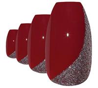 Bling Art Ballerina False Nails Fake Coffin Glitter Red 24 Long Acrylic Tips