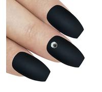 Bling Art Ballerina False Nails Fake Coffin Matte Black Acrylic Long Tips Glue