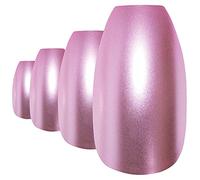 Bling Art Ballerina False Nails Fake Coffin Matte Pink Metallic Acrylic 24 Tips