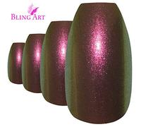 Bling Art Ballerina False Nails Gold Green Chameleon Coffin 24 Fake Tips