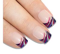 Bling Art False Nails French Manicure Glitter Purple 24 Full Cover Medium Tips