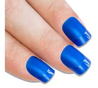 Bling Art False Nails French Manicure Matte Blue Full Cover Medium Tips UK