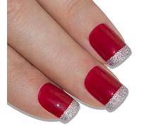 Bling Art False Nails French Manicure Red 4 Danger Full Cover Medium Tips UK