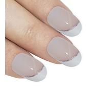 Bling Art Oval False Nails Fake Acrylic Glitter White 24 Full Cover French Tips with Glue