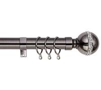Bling Ball Extendable Curtain Pole. Includes Pair Of Superior 60mm Size Finials, Rings, Brackets & Fittings Set. (Black Nickel, 160cm - 300cm, 63 Inch to 118 Inch)