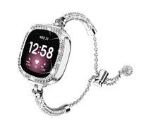 Bling Band and Case Compatible with Fitbit Versa 4/ Fitbit Sense 2 for Women, Metal Stainless Steel Wristband Replacement for Fibit Sense 2/Versa 4 (Silver)