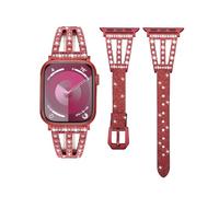 Bling Band Compatible with Apple Watch Bands 38mm 40mm 41mm 42mm 44mm 45mm 46mm 49mm, diamond metal with Glitter Leather Strap For iWatch Series 10 9 8 7 6 SE 5 4 3 2 1 Ultra Ultra 2 (Red)