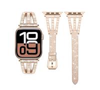 Bling Band Compatible with Apple Watch Bands 38mm 40mm 41mm 42mm 44mm 45mm 46mm 49mm, diamond metal with Glitter Leather Strap For iWatch Series 10 9 8 7 6 SE 5 4 3 2 1 Ultra Ultra 2 (Rose gold)
