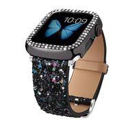 Bling Bands Compatible with Apple Watch Band + Case 38mm 40mm 41mm 42mm 44mm 45mm 49mm Ultra 2/1, Glitter Leather Strap with Bling Diamond Protector Cover For iWatch Series 9 8 SE 7 6 5 4 3 2 1 (41mm,