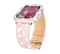 Bling Bands Compatible with Apple Watch Strap 38 mm, 40 mm, 41 mm, 42 mm, 44 mm, 45 mm, + Protective Case, Glitter Leather Band for Women with Glitter Diamond Protective Cover for iWatch Series 8, 7