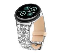 Bling Bands Compatible with Google Pixel Watch 4 3 41mm/ Pixel Watch 2 1 Band Sparkle Glitter Dressy Leather Bands For Women (Silvery)