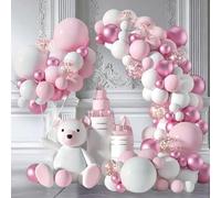 Bling & Bash Balloon Arch Garland Kit - 147pcs Pink & White Macaron Balloons with Metallic Rose Gold - Baby Shower, Birthday, Wedding & Party Decoration Kit