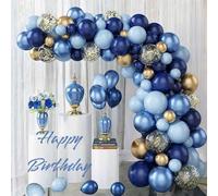 Bling & Bash Blue & Gold Balloon Arch Garland Kit - 131pcs Navy, Metallic & Confetti Balloons with Silver Ribbon - Birthday, Baby Shower, Wedding & Party Decorations