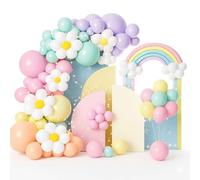 Bling & Bash Daisy Balloon Arch Garland Kit - 106pcs Pastel Rainbow Balloons with Sunflower Foil, Macaron Pink Yellow Green Purple Party Decorations for Birthday, Baby Shower & Wedding