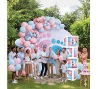 Bling & Bash Gender Reveal Balloon Arch Kit | 123pc Pink & Blue Balloons Garland | 4 'BABY' Blocks Box | Baby Shower Party Decorations