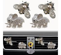 Bling Bee & Elephant Air Vent Clips, 4 Pcs Bee Car Air Fresheners Vents Clips Car Diffuser Diamond Funny Car Interior Decor Cute Car Accessories Car Decoration for Women +Sunflower Mask Hook