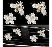 Bling Bee Flower Air Vent Clips, Crystal Bee Daisy Car Air Fresheners Vent Clips Car Diffuser Vent Clip Rhinestone Bee Car Decoration Car Interior Decor Bling Car Accessories (Bee and Daisy)