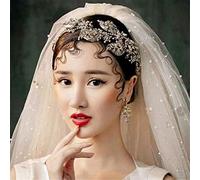 Bling Bling Bridal Veil Short Sparking With Pearls Sequins 2-Layers Wedding Veil With Comb Champagne White Wedding (Color : Champagne)