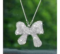 Bling Bowknot Car Rear View Mirror Hanging Accessories, Crystal Rear View Mirror Charms for Women, Valentine's Day Gifts. (Silver)