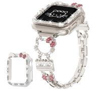 Bling Bracelet Band with Protector Case Compatible with Apple Watch Bands for Women iWatch Series 10 46 mm 42mm,Series 9 8 7 41mm 45mm,Series 6 5 4 SE 40mm 44mm,Cute Cartoon Dressy Jewelry Metal Strap