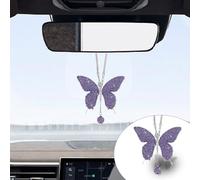 Bling Butterfly Diamond Car Hanging Accessories, Crystal Butterfly Rear View Mirror Lucky Car Decoration Accessories for Women, Valentine's Day Gifts Ornament Pendant for All Cars (Purple)