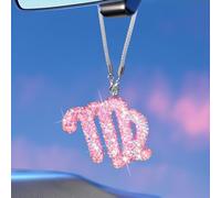 Bling Car Accessories for Women, 12 Zodiac Constellation Charm Crystal Pendant, Rear View Mirror Cute Crystal Pendant, Lucky Gifts Diamond Rhinestone Charm Interior Pink Virgo