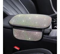 Bling Car Armrest Pad with Diamond Rhinestones Universal Center Console Cover Protector Car Interior Accessories Women Colorful with Pocket