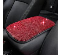 Bling Car Armrest Pad with Diamond Rhinestones Universal Center Console Cover Protector Car Interior Accessories Women Red